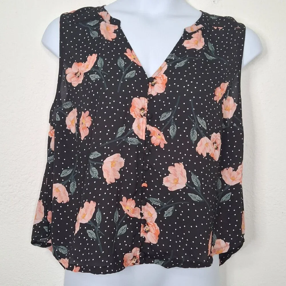 Torrid Harper Blouse Floral Polka Dot Sz 2 Crop Button Down Rockabilly Office